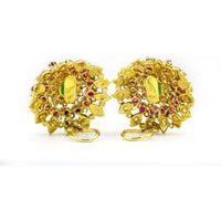 Circa 1960's 18K Yellow Gold Diamond Emerald & Ruby Earrings