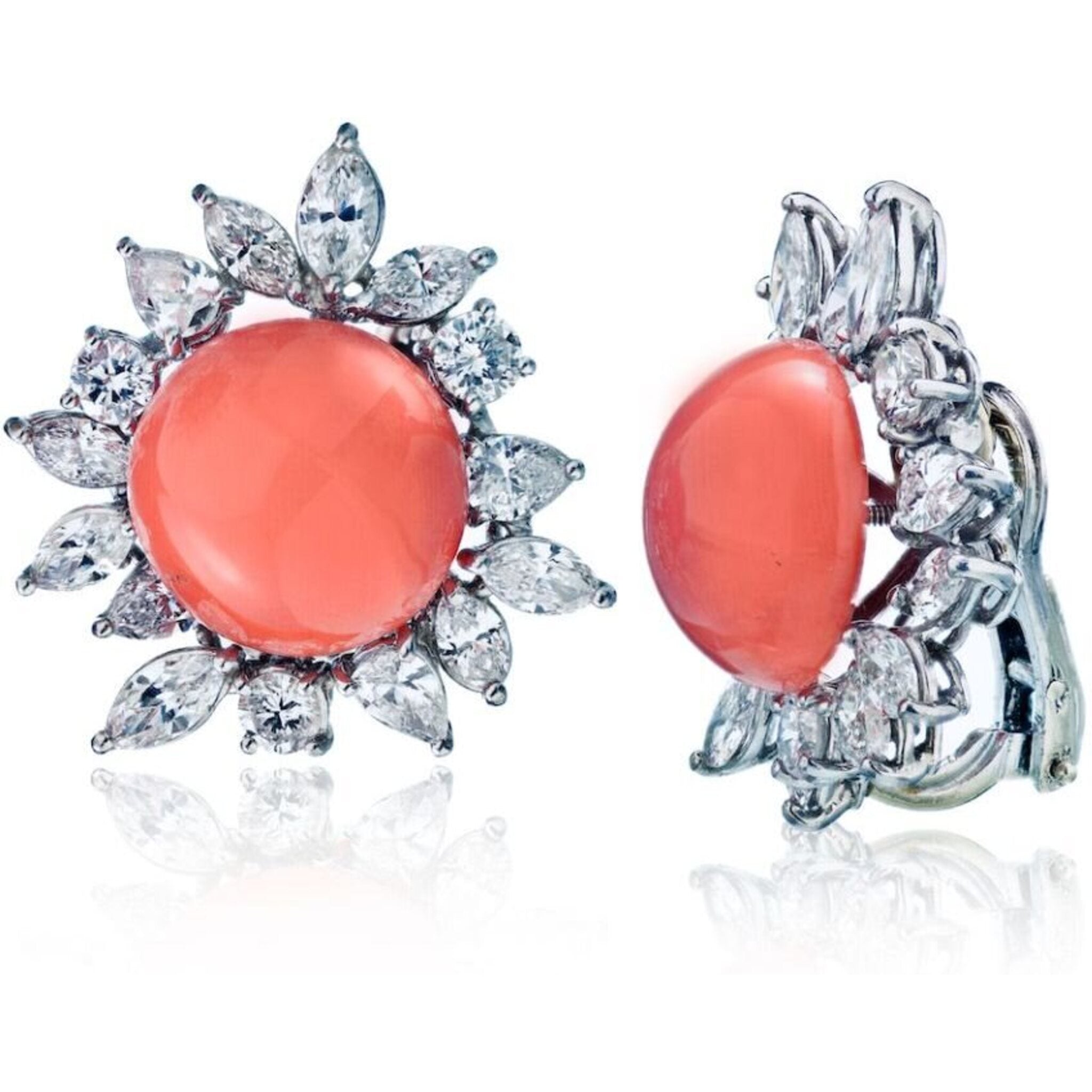 Circa 1960's Platinum 8.00 Carat Diamond And Coral Earrings