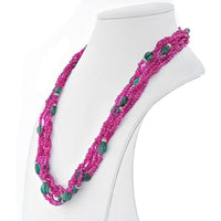 David Webb - 18K White Gold 5 Strand of Ruby And Sapphires Necklace
