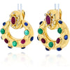 David Webb - 18K White Gold Ruby, Emerald And Sapphire Door Knockers Earrings