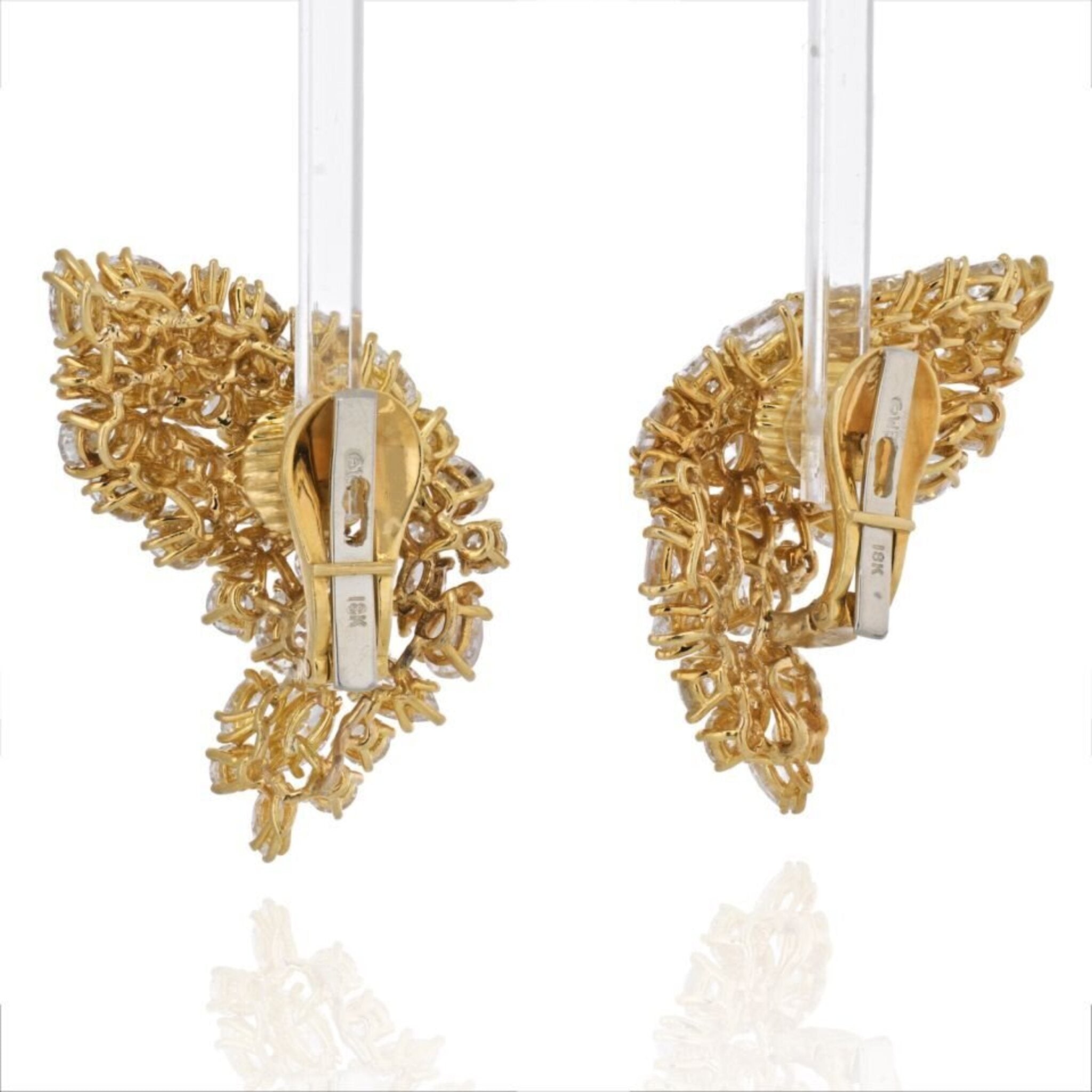 David Webb - 18K Yellow Gold 11.75 Carat Diamond Wing Earrings