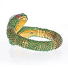 David Webb - 18K Yellow Gold 1960's Double Headed Serpent Green Enamel Bracelet