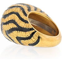 David Webb - 18K Yellow Gold 1970's Tiger Stripe Black Enamel Dome Ring