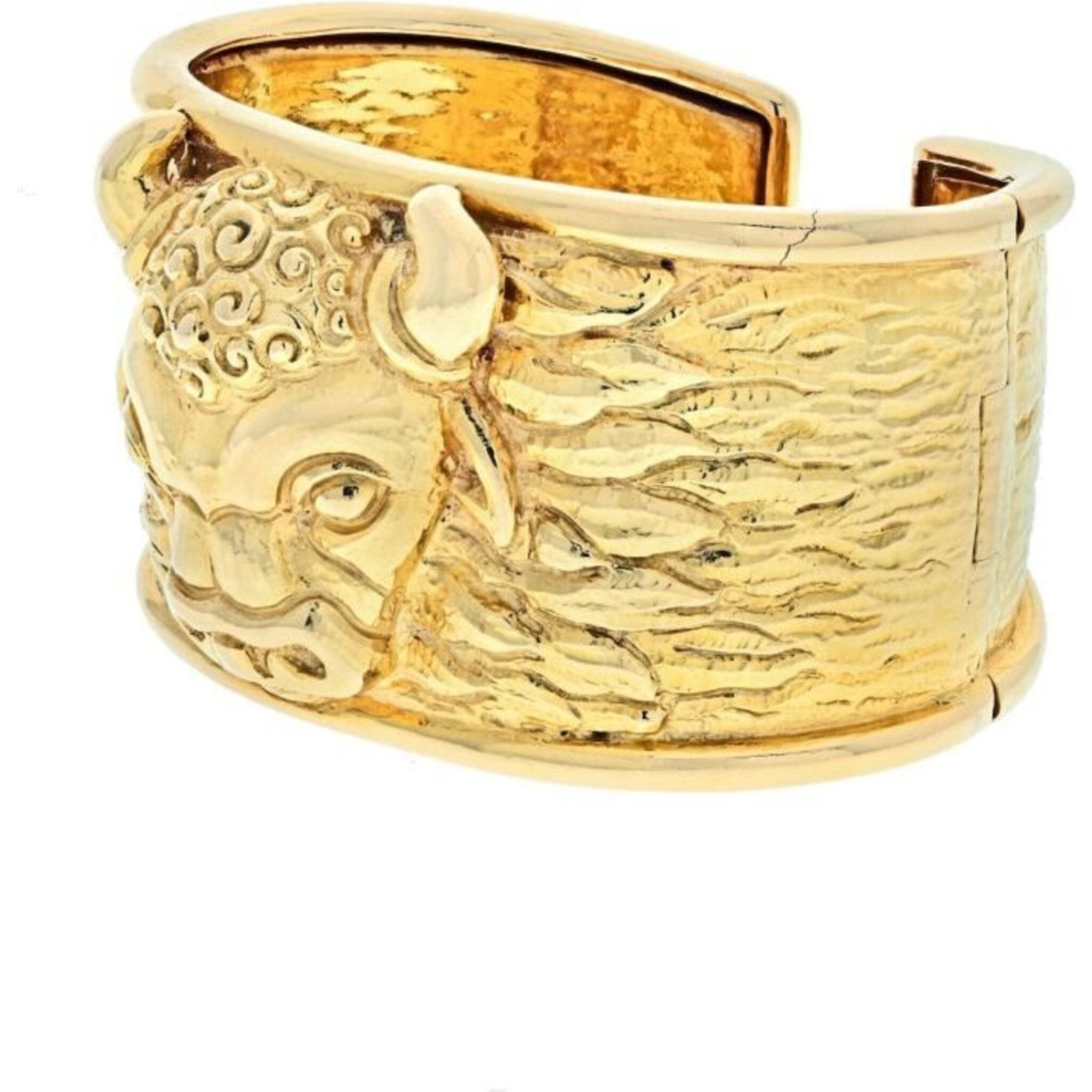 David Webb - Jewelers Bracele 18K Robinson\'s 1979 Bull Gold – Hinged Yellow Taurus Wide Cuff