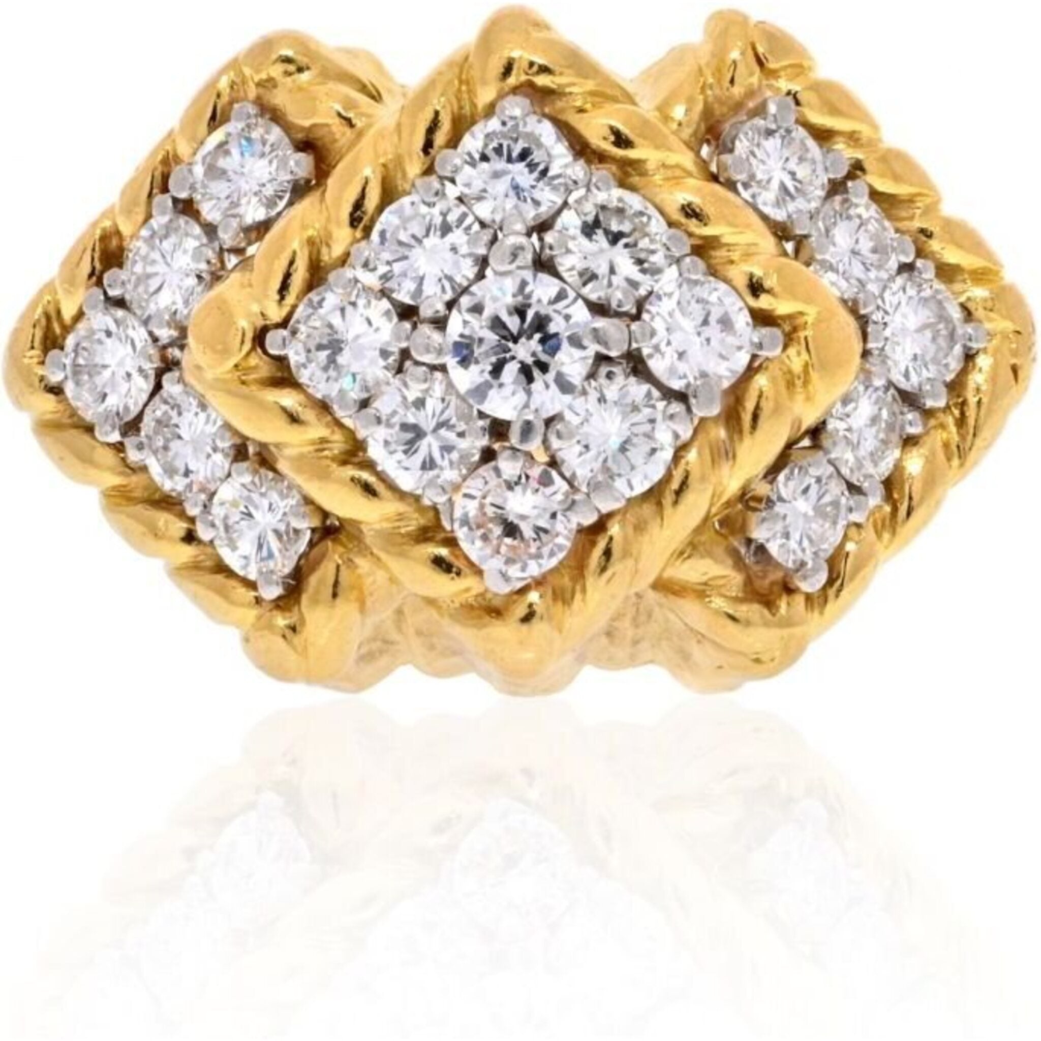 David Webb - 18K Yellow Gold 2.20 Carat Diamond Chevron Ring