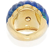 David Webb - 18K Yellow Gold Azure-Malachite, Ruby, Diamond Ring
