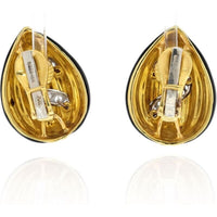 David Webb - 18K Yellow Gold Black Enamel And Diamond Tear Drop Earrings