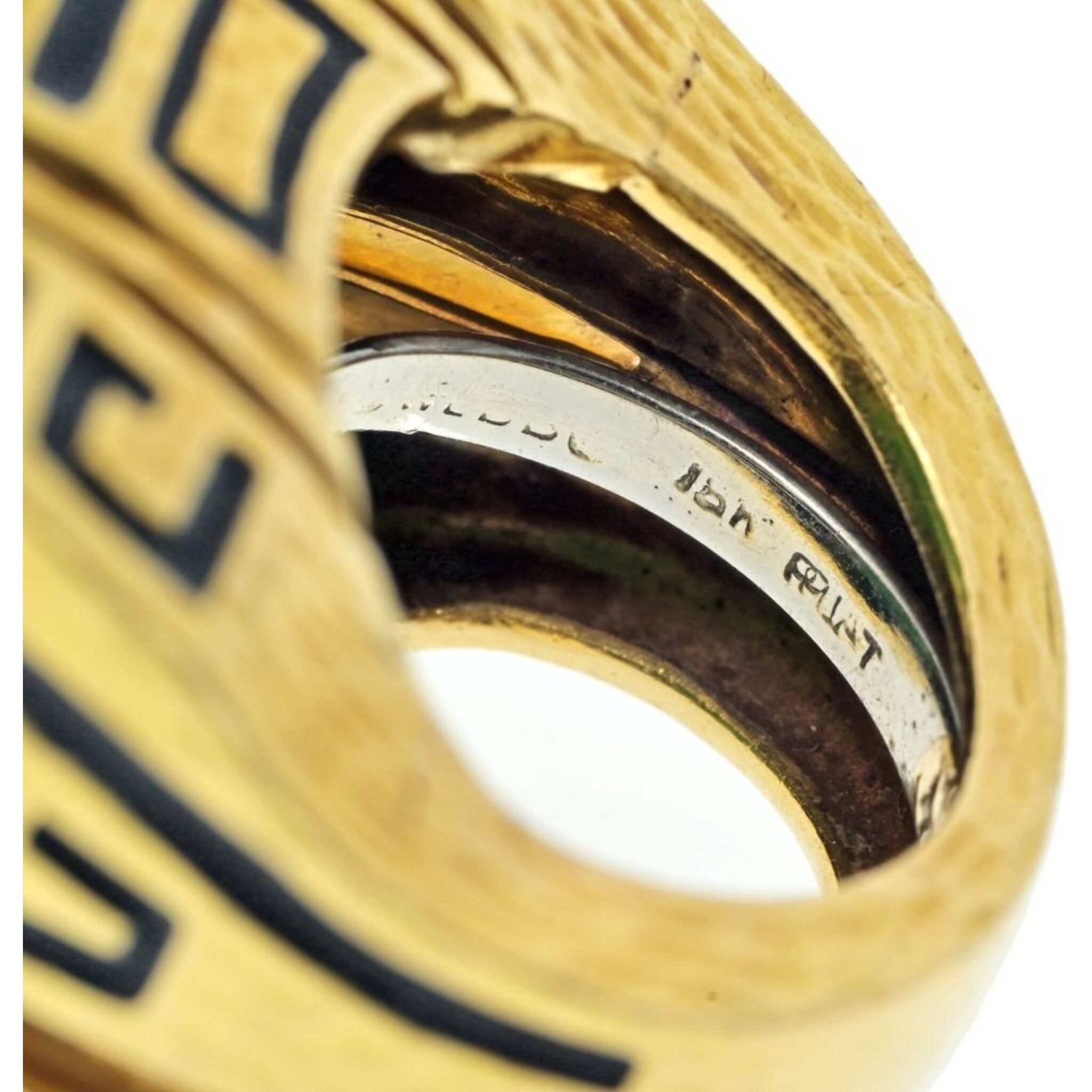 David Webb - 18K Yellow Gold Black Enamel, Carved Jade And Diamond Ring