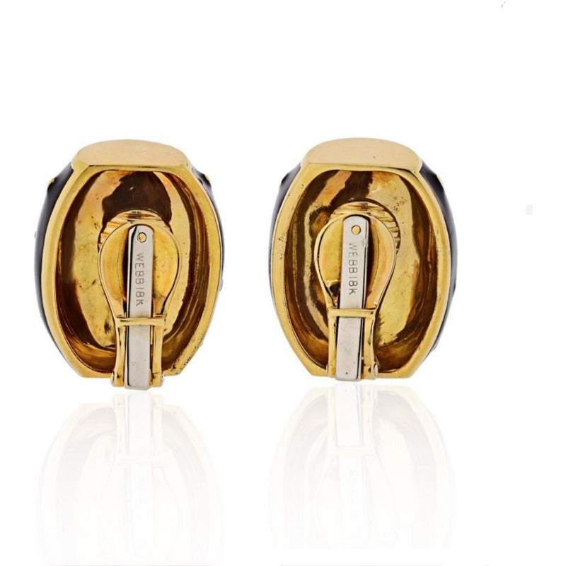 David Webb - 18K Yellow Gold Black Enamel Gold Spotted Earrings