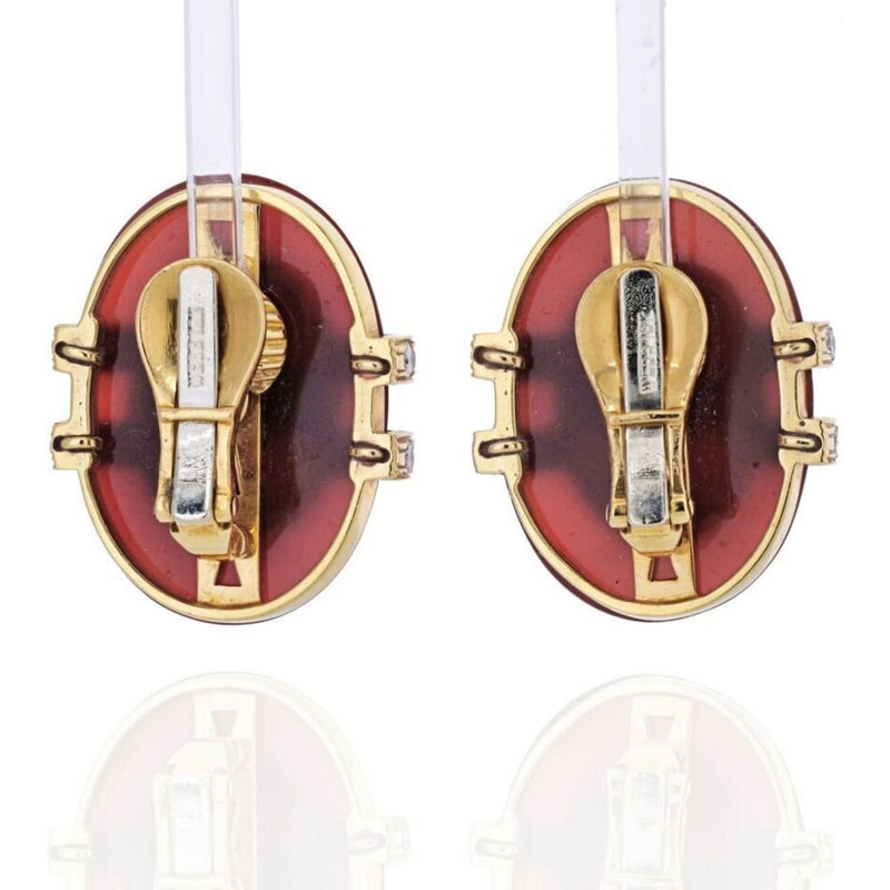 David Webb - 18K Yellow Gold Carnelian And Diamond Clip Earrings