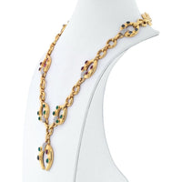 David Webb - 18K Yellow Gold Celtic Crescent Emerald, Ruby And Diamond Chain Necklace