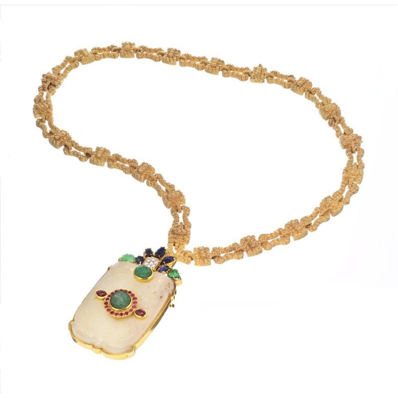 David Webb - 18K Yellow Gold Convertable Chain With A French Jade Necklace