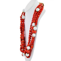 David Webb - 18K Yellow Gold Coral And White Enamel Multi-Strand Necklace