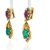 David Webb - 18K Yellow Gold Diamond, Emerald & Ruby Earrings