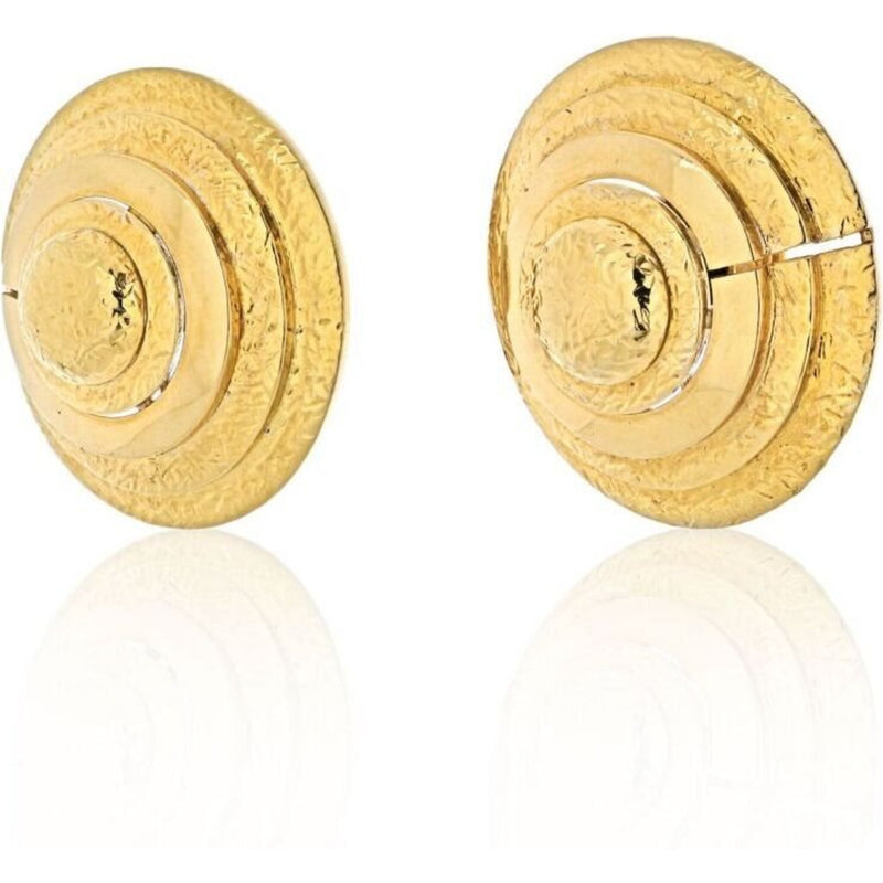 David Webb - 18K Yellow Gold Gold Beehive Shield Clip Earrings