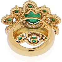 David Webb - 18K Yellow Gold Green Emerald Diamond Flower Ring