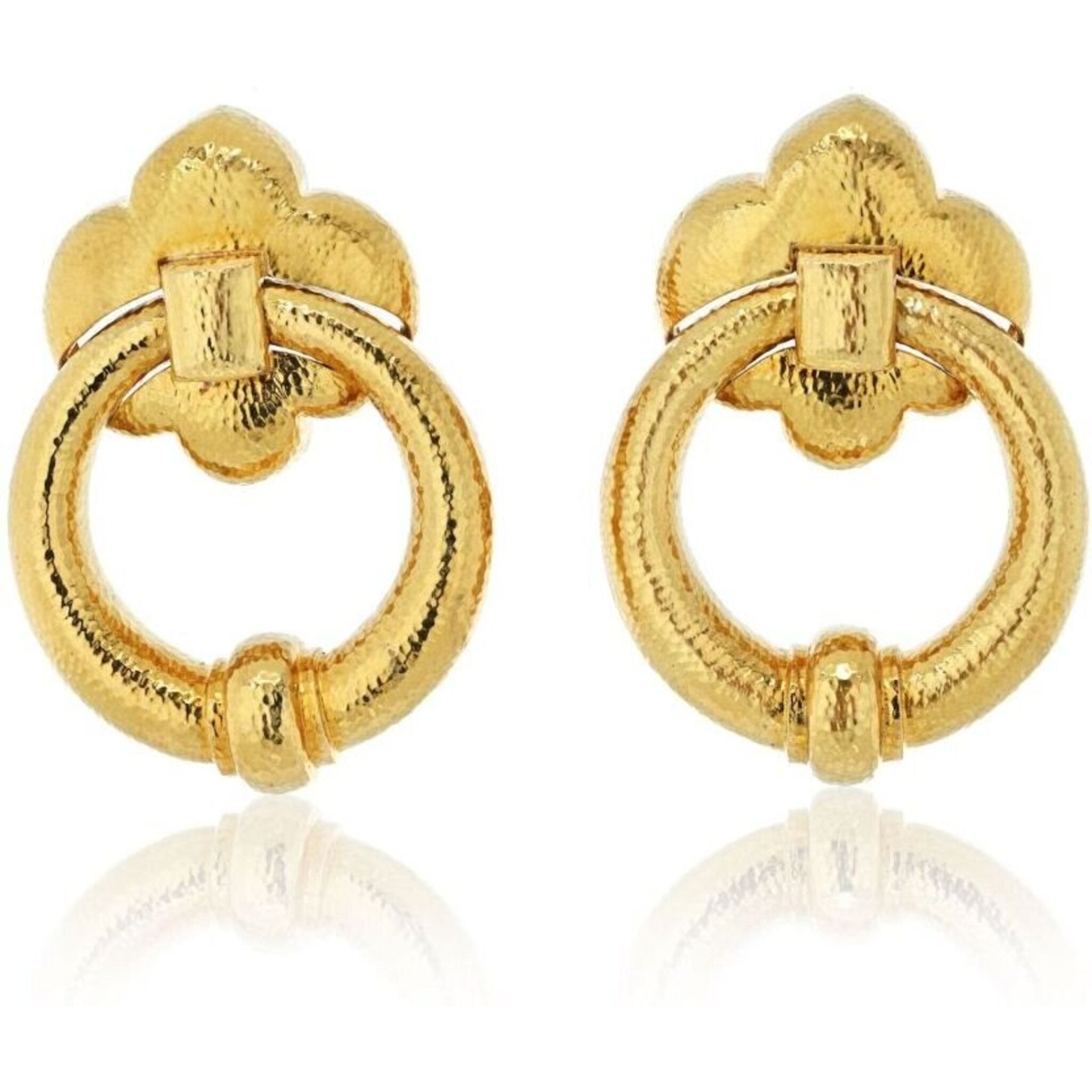 David Webb - 18K Yellow Gold Hammered Doorknockers Large Oversized Earrings