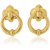 David Webb - 18K Yellow Gold Hammered Doorknockers Large Oversized Earrings