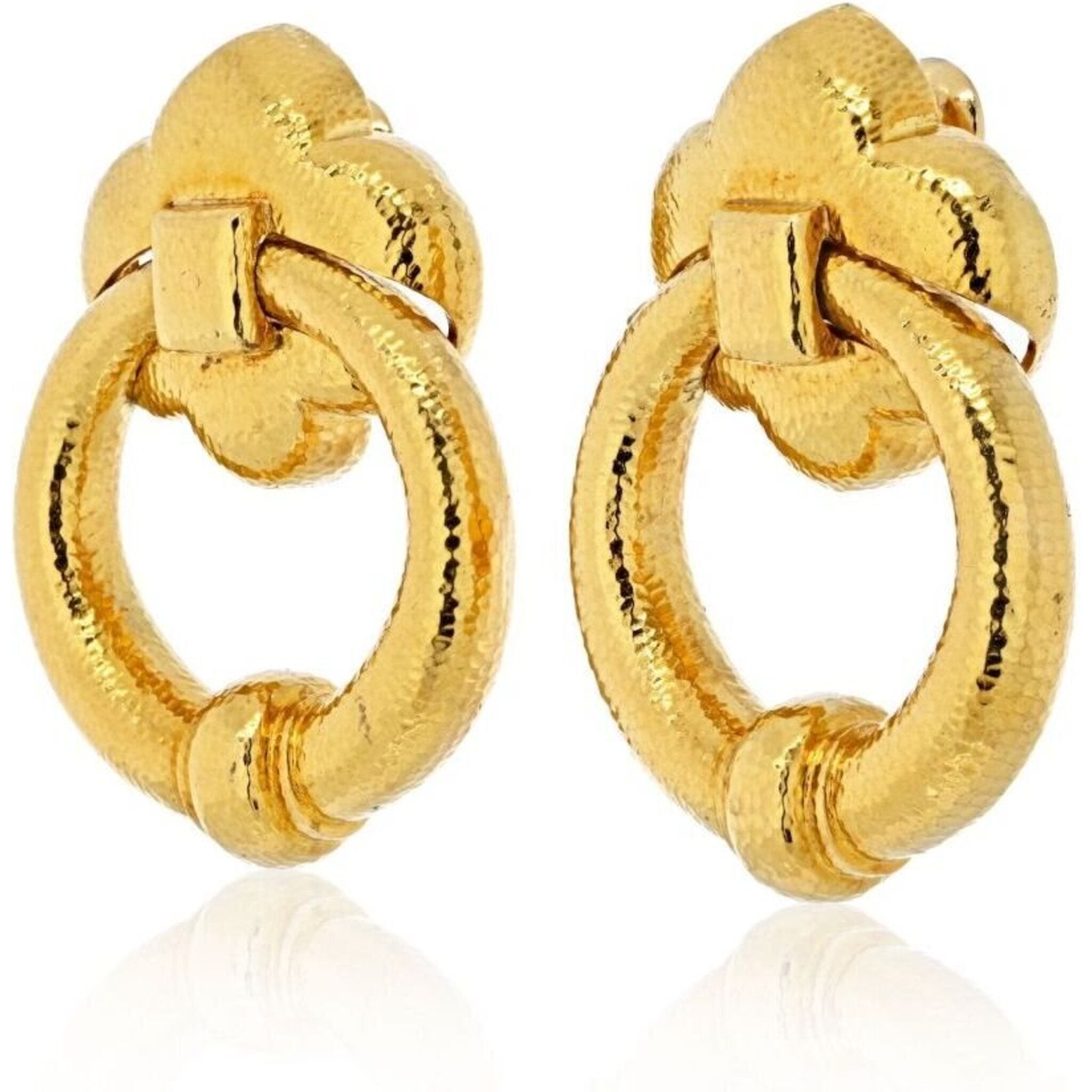 David Webb - 18K Yellow Gold Hammered Doorknockers Large Oversized Earrings