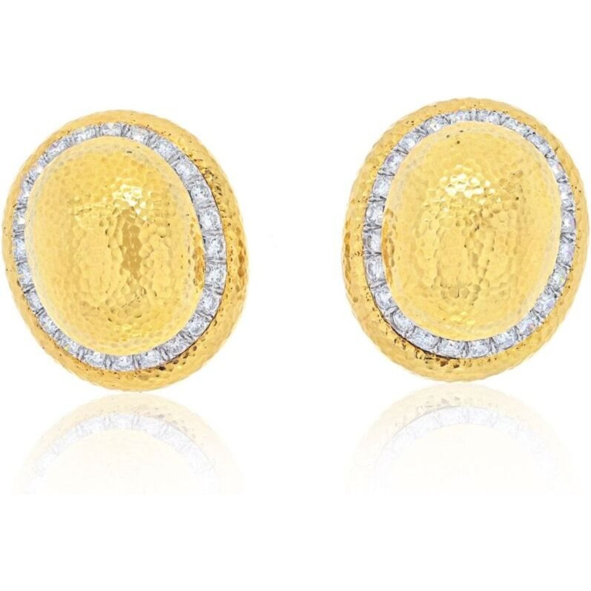 David Webb - 18K Yellow Gold Large Dome Oval Button Signature Hammered  Earrings