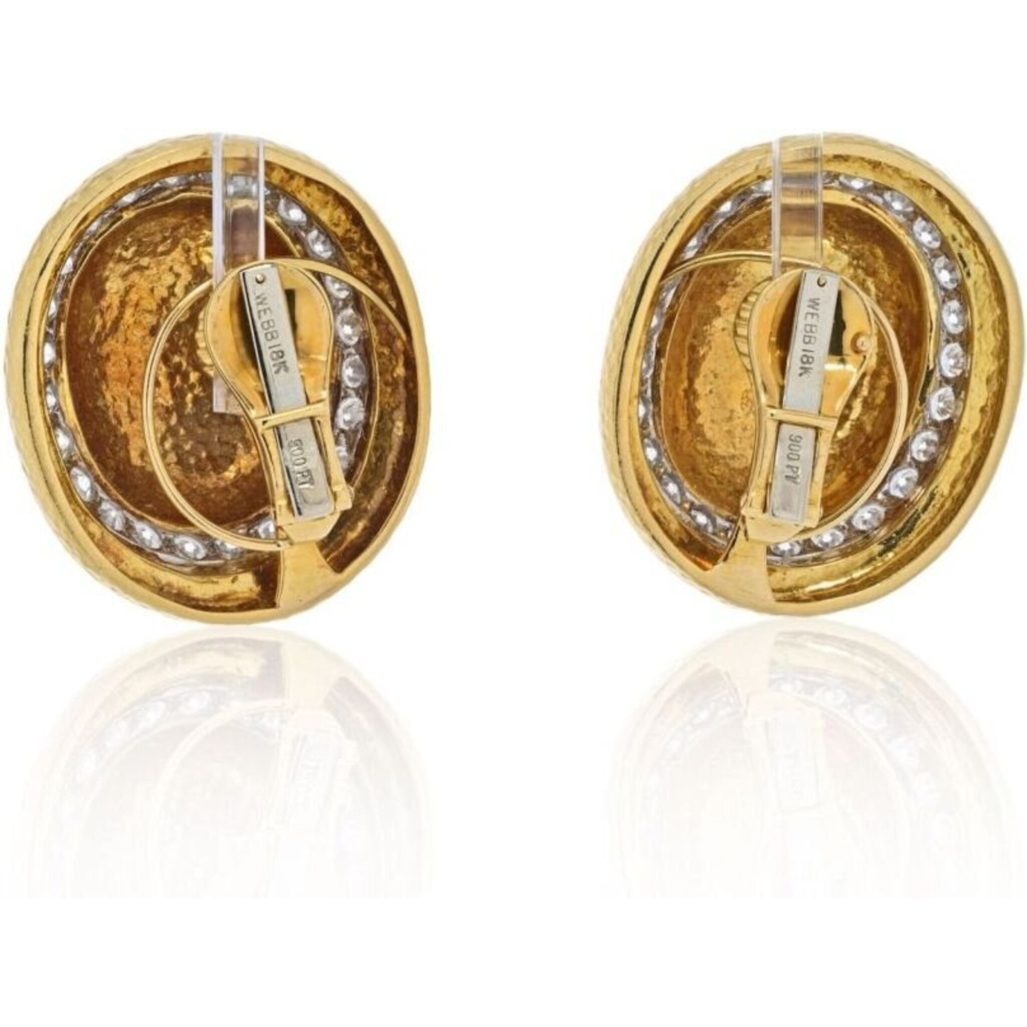 David Webb - 18K Yellow Gold Large Dome Oval Button Signature Hammered Earrings