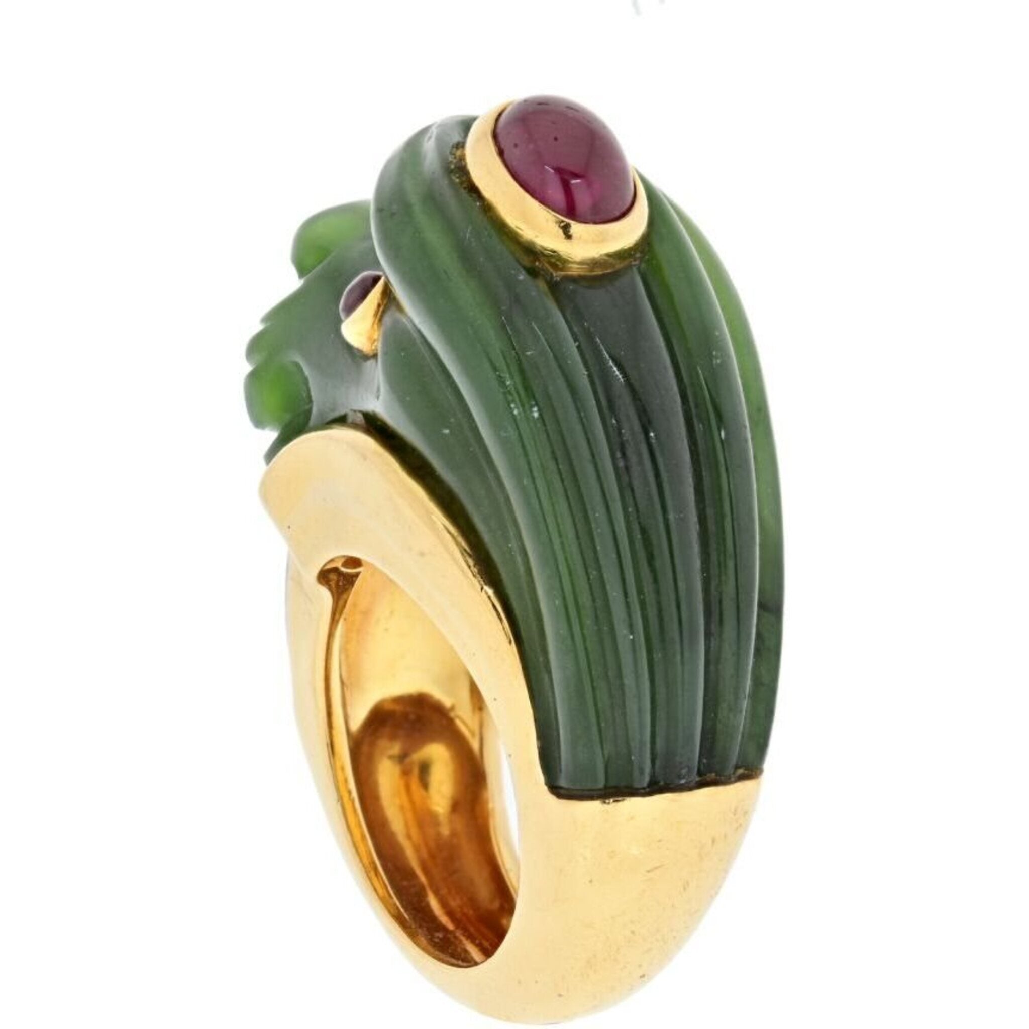 David Webb - 18K Yellow Gold Nephrite, Ruby Lion Ring – Robinson's Jewelers