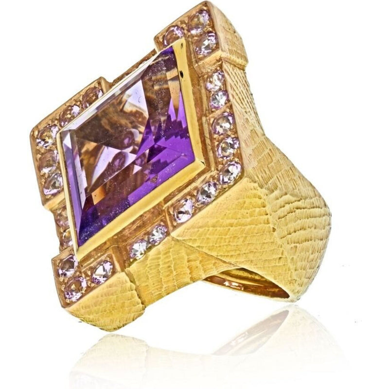 David Webb - 18K Yellow Gold Purple Amethyst Rhombus Ring