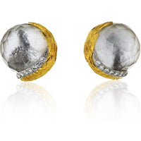 David Webb - 18K Yellow Gold Rock Crystal And Diamond Round Clip-On Earrings