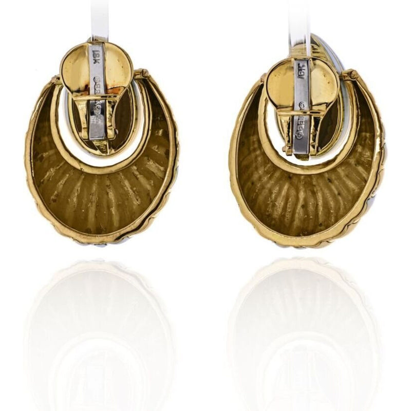 David Webb - 18K Yellow Gold White Enamel Door Knockers Earrings