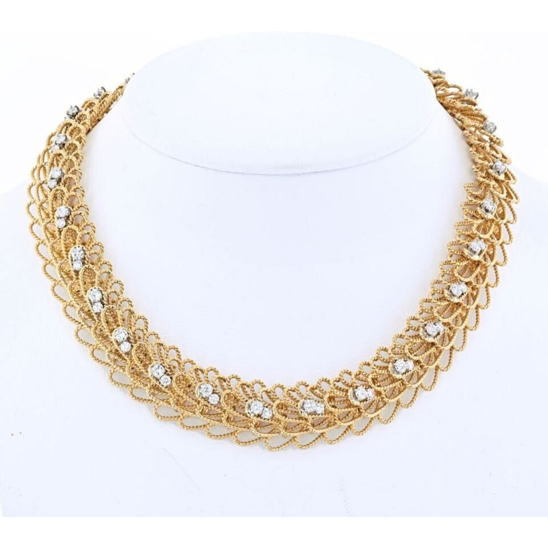 David Webb - 18K Yellow Gold Woven Twisted Diamond Necklace