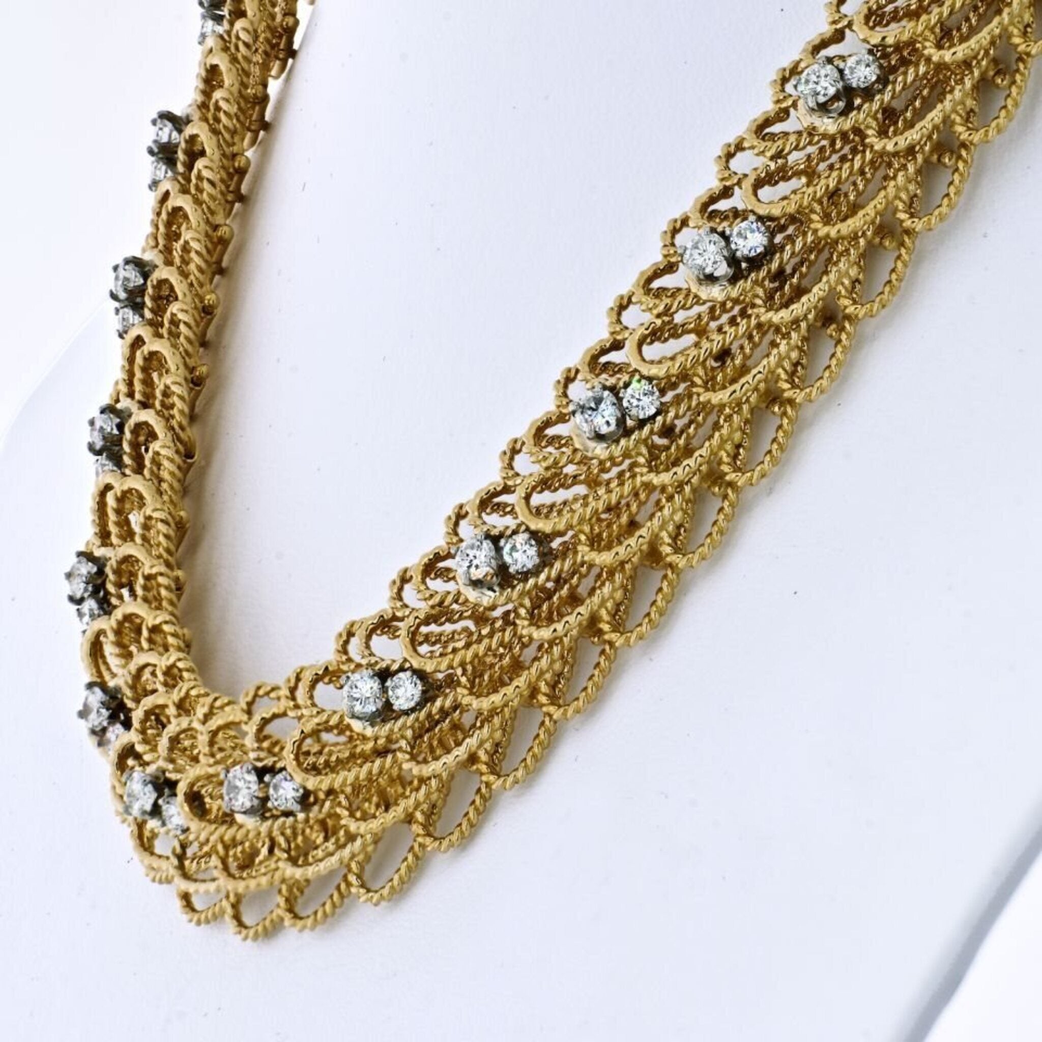 David Webb - 18K Yellow Gold Woven Twisted Diamond Necklace