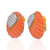 David Webb - 1970's Platinum & 18K Yellow Gold Coral and Diamond Earrings