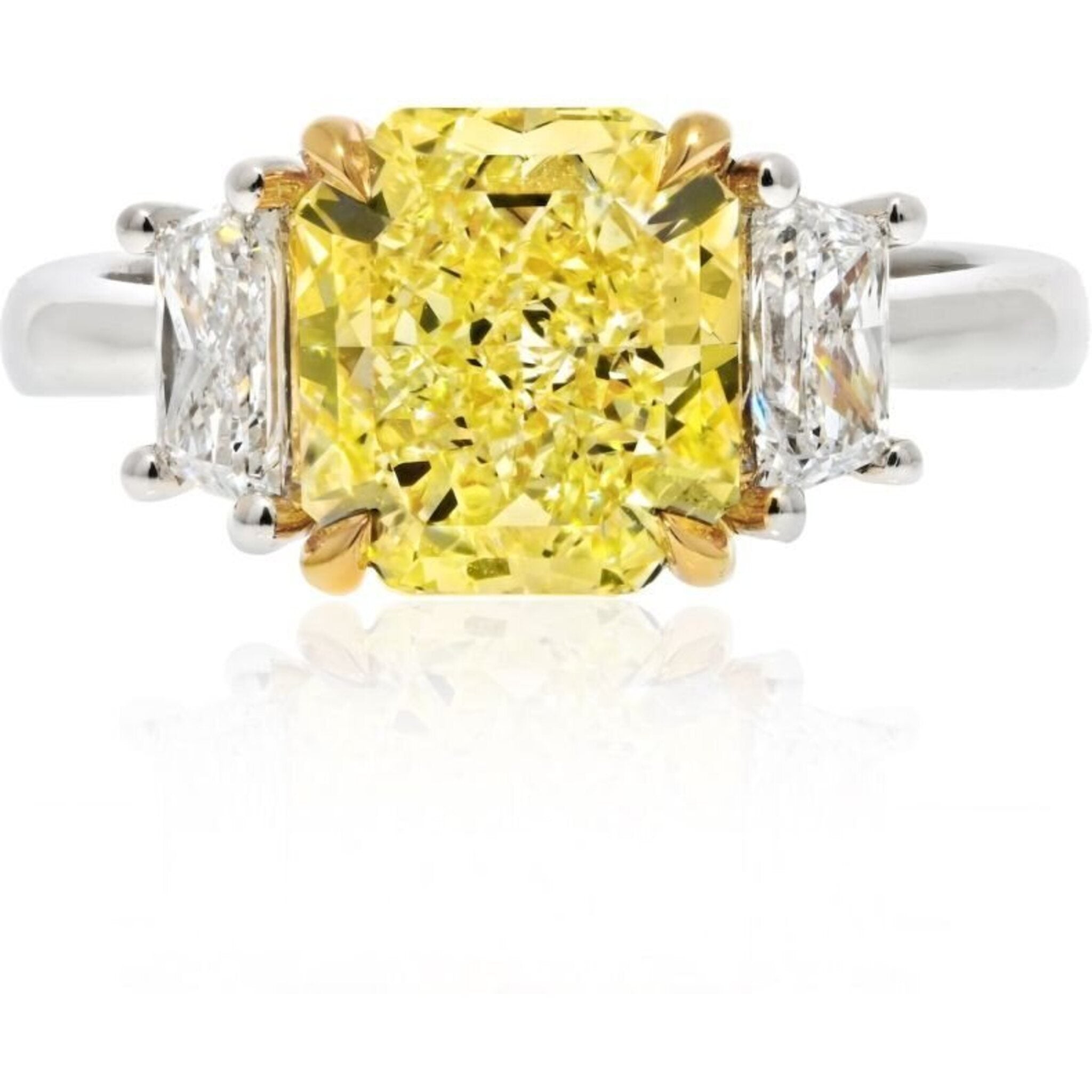 David Webb - 2 Carat Radiant Cut Diamond Fancy Yellow Three Stone Engagement Ring