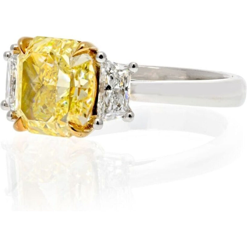 David Webb - 2 Carat Radiant Cut Diamond Fancy Yellow Three Stone Engagement Ring