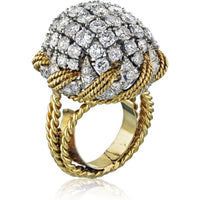 David Webb - Bombe Platinum & 18K Yellow Gold Diamond Pave Ring