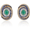 David Webb - Bombe Style Highly Decorated Diamond, Sapphire And Emerald Earrings
