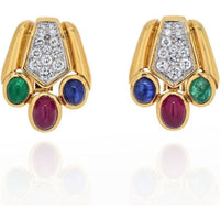 David Webb - Cabochon Sapphire, Emerald And Ruby Bear Paw Earrings