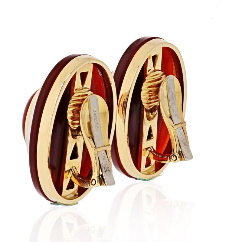 David Webb - Carnelian And Diamond Platinum & 18K Yellow Gold Clip Earrings