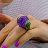 David Webb - Carved Smooth Purple Amethyst, Green Enamel And Diamond Ring