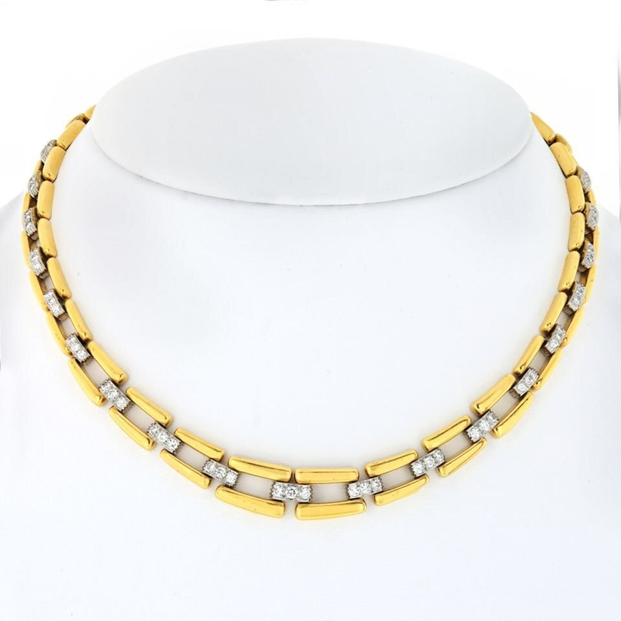David Webb - Collar Platinum & 18K Yellow Gold Open Link Diamond Chain Necklace
