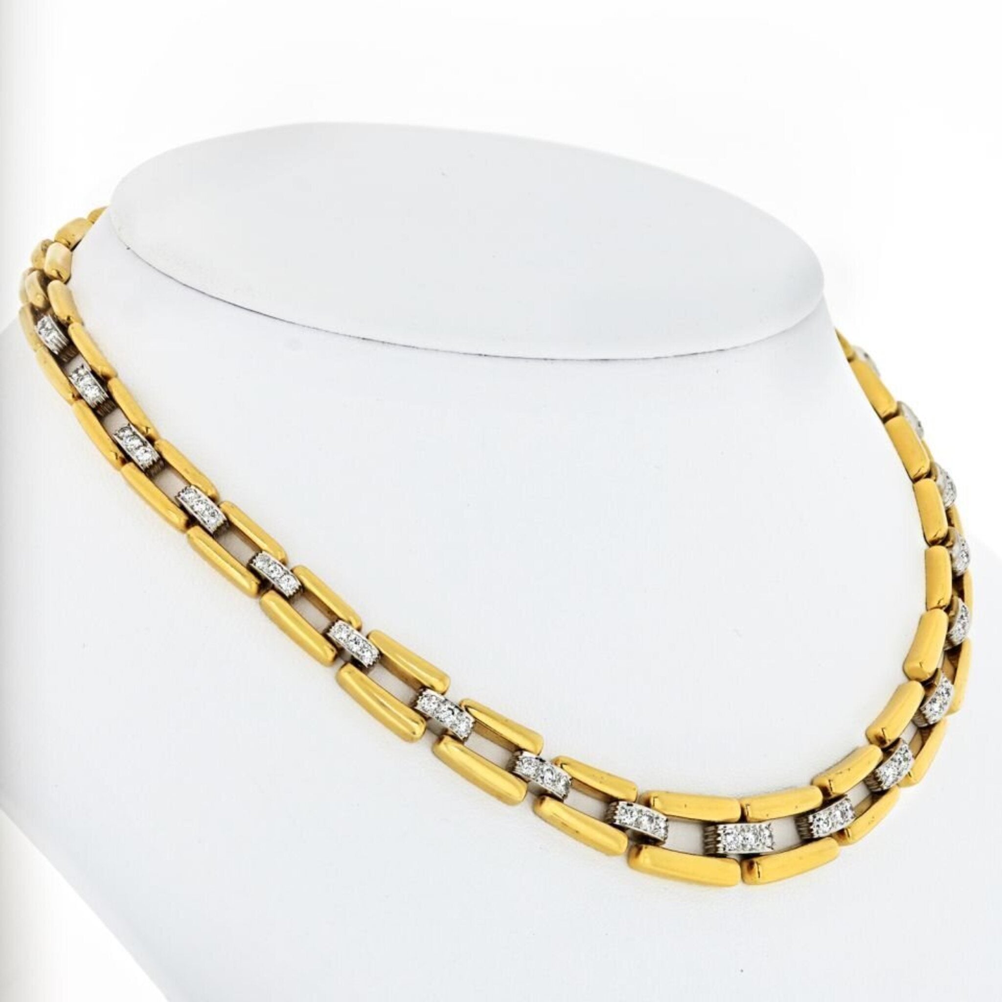 David Webb - Collar Platinum & 18K Yellow Gold Open Link Diamond Chain Necklace
