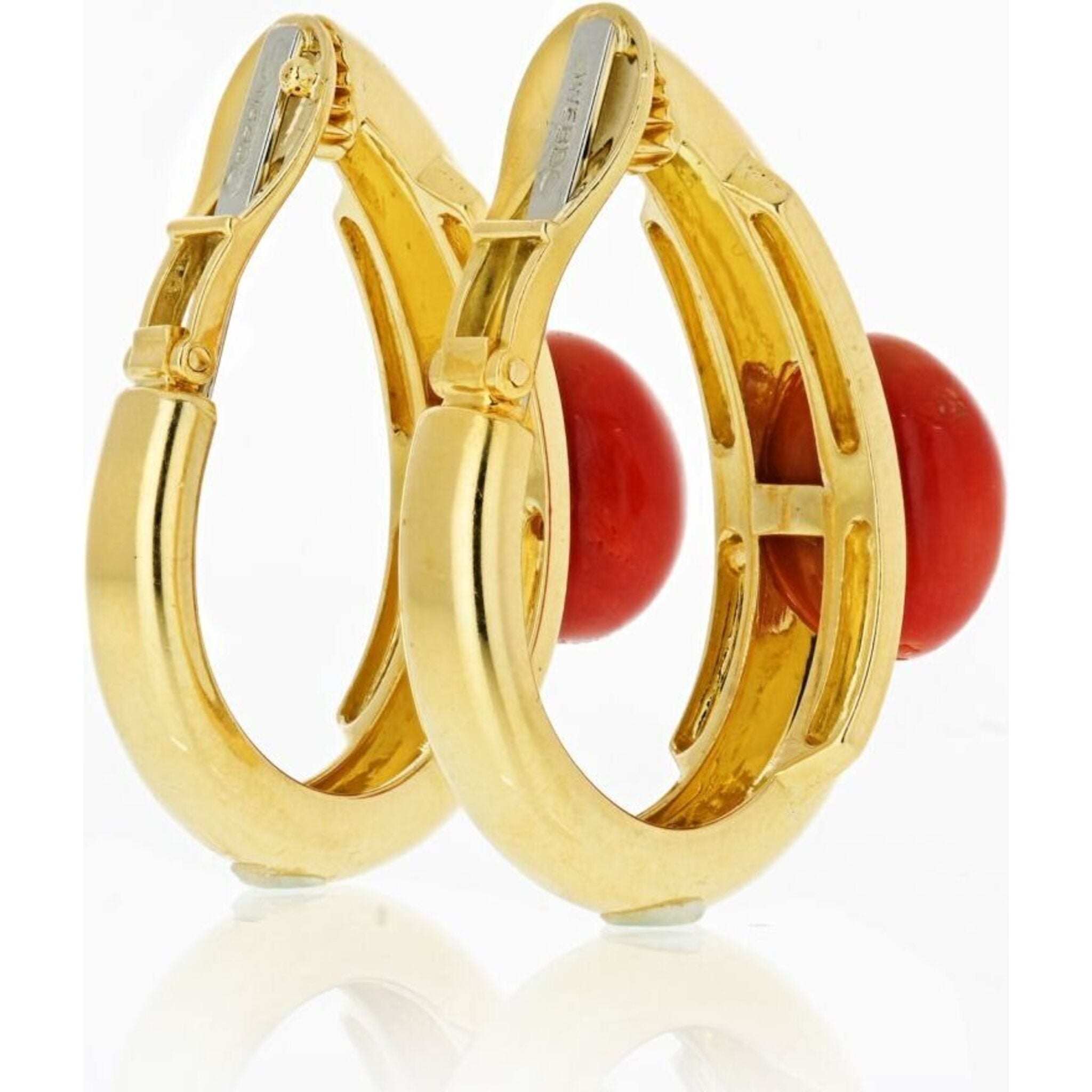 David Webb - Coral 18K Yellow Gold Hoop Style Clip-On Earrings