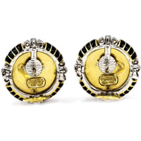 David Webb - Coral Platinum & 18K Yellow Gold Black Enamel And Diamond Earrings