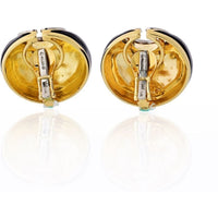 David Webb - Crescent Platinum & 18K Yellow Gold Black Enamel & Diamonds Earrings