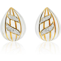 David Webb - Fluted Almonds White Enamel And Diamond Earrings
