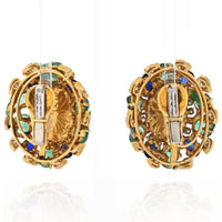 David Webb - Fluted Coral, Carved Emerald, Sapphire And Diamond Earrings