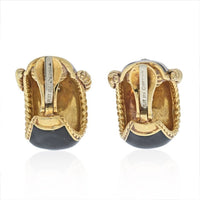 David Webb - Gold Black Enamel Diamond Signature Earrings