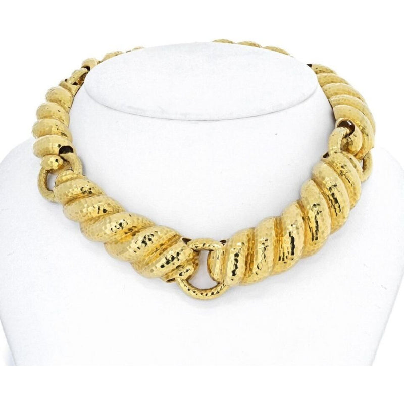 David Webb - Hammered F 18K Yellow Gold Necklace
