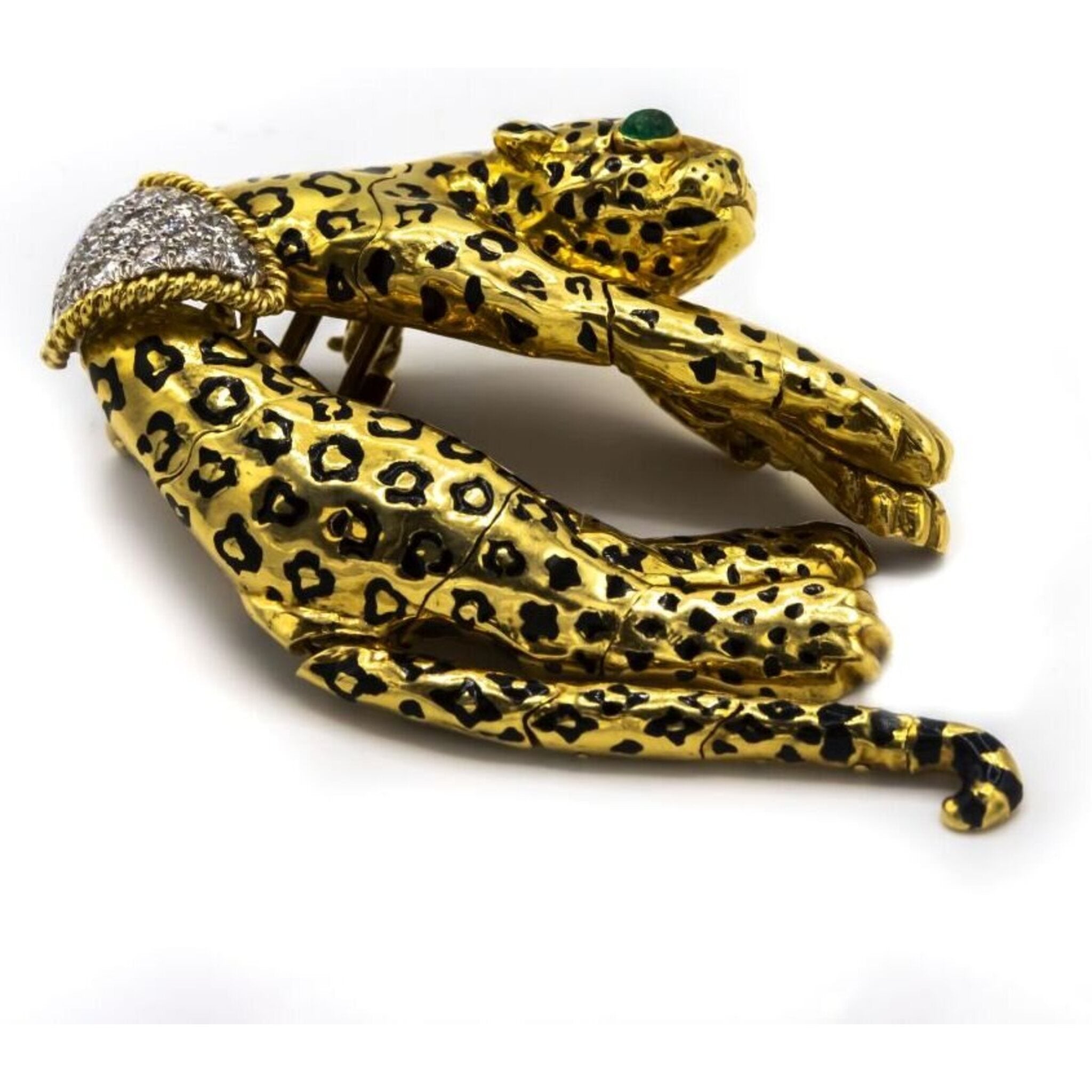 David Webb - Leopard 18K Yellow Gold Diamond, Emerald Pendant And
