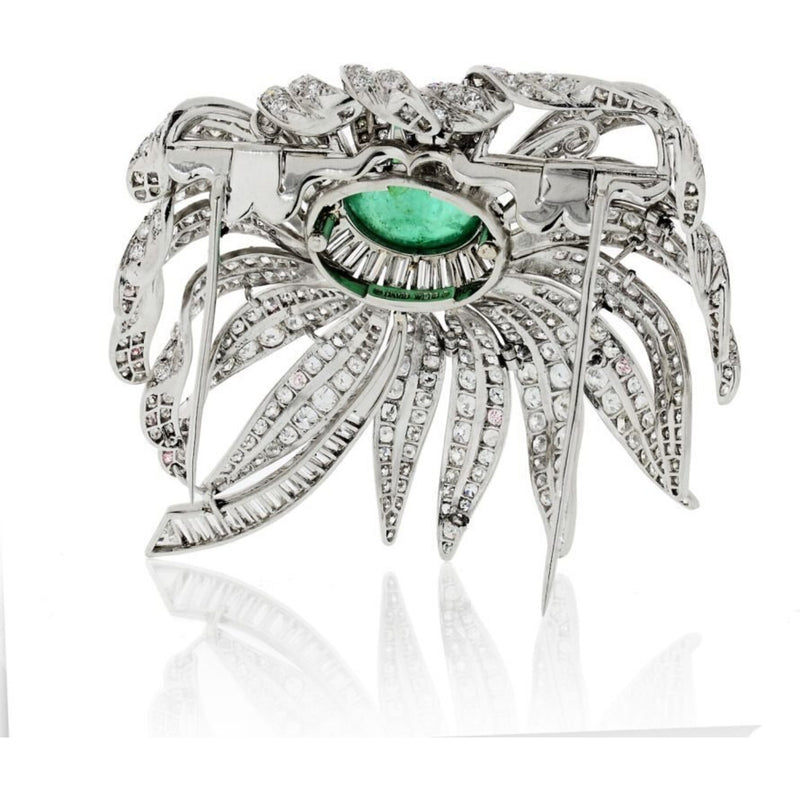 David Webb - Platinum & 18K White Gold Emerald And 30.00 Carat Diamond Flower Brooch